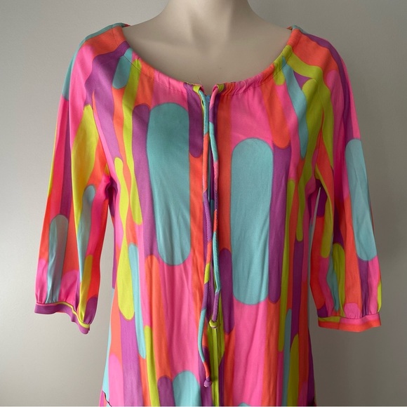 70s Vintage Jane Kinley Funky Retro Psychedelic Mod Front Zip Dress Union Label - Picture 9 of 10